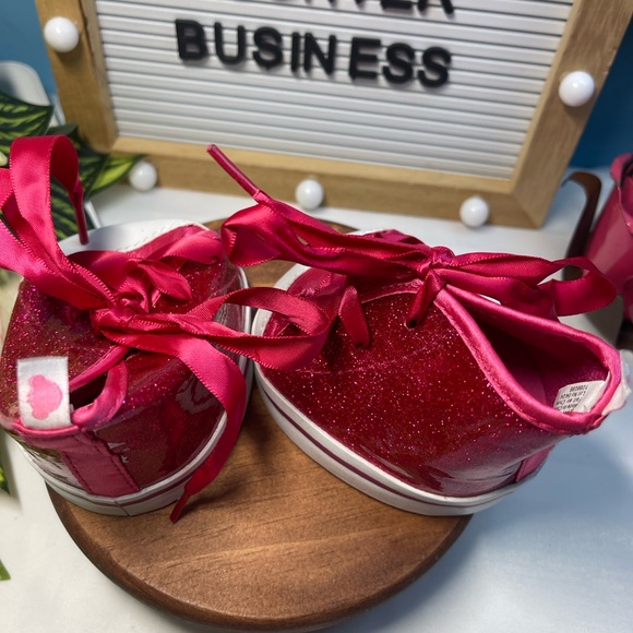 Build-A-Bear Pink Glitter High Top Sneakers Ribbon Lace BAB Doll Shoes Sparkle - Picture 3 of 5